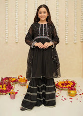 Modest - Chiffon Gharara For Girl - Black - 3 Piece
