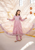 Modest - Tissue Embroidered Frock For Girl - Pink - 3 Piece
