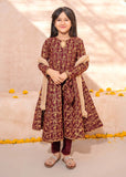 Modest - Rawsilk Printed Frock For Girl - Maroon - 3 Piece