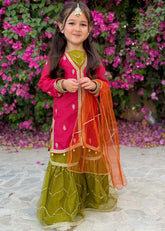 Modest - Rawsilk Embroidered Gharara For Girl - 3 Piece