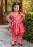Modest - Embroidered Net Suit For Girl - Pink - 3 Piece