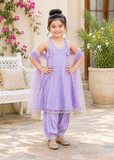 Modest 3 Piece Purple Net Embroidered Suit