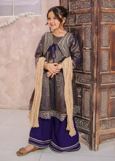 Modest - Maysuri Embroidered Gharara For Girl - Royal Blue - 3 Piece