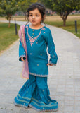 Modest - Rawsilk Embroidered Gharara For Girl - 3 Piece