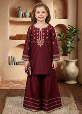 Modest - Viscose Embroidered Suit For Girl - Maroon - 3 Piece