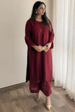 Minutiae - Asmar - Pure Jacquard Net - Maroon - 2 Piece