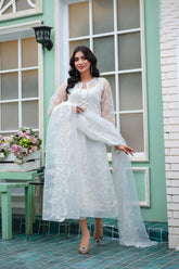 Reema Ahsan - Ayira - Organza & PK Raw Silk - White - 3 Piece