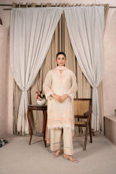 Reema Ahsan - Aza - Cotton net - Off white peach - 3 Piece