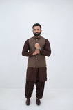 AlifYay Brown Kurta Shalwar & Waistcoat - AY-021 - Blended - 3 Piece