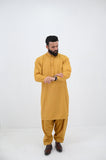 AlifYay Golden Mustard Shalwar Kameez & Rust Brown Waistcoat - AY-049 - Blended - 3 Piece