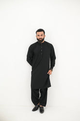 AlifYay Black Kurta Shalwar & Waistcoat - AY-017 - Blended - 3 Piece