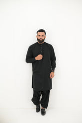 AlifYay Black Kurta Shalwar & Waistcoat - AY-018 - Blended - 3 Piece