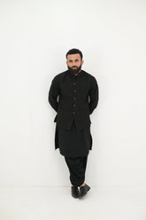 AlifYay Black Kurta Shalwar & Waistcoat - AY-016 - Blended - 3 Piece