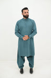 AlifYay Teal Blue Kurta Shalwar and Waistcoat - AY-024 - Blended - 3 Piece