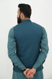 AlifYay Teal Blue Kurta Shalwar and Waistcoat - AY-024 - Blended - 3 Piece