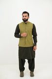 AlifYay Olive Green Kurta Shalwar & Navy Mustard Green Waistcoat - AY-023 - Blended - 3 Piece