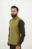 AlifYay Olive Green Kurta Shalwar & Navy Mustard Green Waistcoat - AY-023 - Blended - 3 Piece