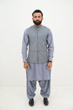 AlifYay Grey Kurta Shalwar and Waistcoat - AY-027 - Blended - 3 Piece