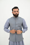 AlifYay Grey Kurta Shalwar and Waistcoat - AY-027 - Blended - 3 Piece