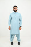 AlifYay Sky Blue Kurta Shalwar and Steel Blue Waistcoat - AY-025 - Blended - 3 Piece