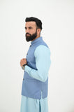 AlifYay Sky Blue Kurta Shalwar and Steel Blue Waistcoat - AY-025 - Blended - 3 Piece