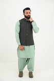 AlifYay Mint Green Kurta Shalwar and Olive Green Waistcoat - AY-026 - Blended - 3 Piece