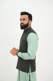 AlifYay Mint Green Kurta Shalwar and Olive Green Waistcoat - AY-026 - Blended - 3 Piece
