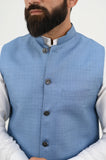 AlifYay White Kurta Shalwar & Sky Blue Waistcoat - AY-029 - Blended - 3 Piece