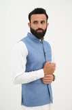 AlifYay White Kurta Shalwar & Sky Blue Waistcoat - AY-029 - Blended - 3 Piece