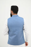 AlifYay White Kurta Shalwar & Sky Blue Waistcoat - AY-029 - Blended - 3 Piece