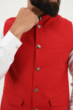 AlifYay White Kurta Shalwar & Red Waistcoat - AY-030 - Blended - 3 Piece