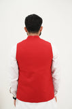 AlifYay White Kurta Shalwar & Red Waistcoat - AY-030 - Blended - 3 Piece