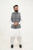 AlifYay White Kurta Shalwar & Grey Waistcoat - AY-031 - Blended - 3 Piece