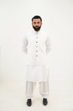AlifYay White Kurta Shalwar & White Waistcoat - AY-033 - Blended - 3 Piece