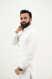 AlifYay White Kurta Shalwar & White Waistcoat - AY-033 - Blended - 3 Piece