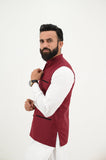 AlifYay White Kurta Shalwar & Deep Maroon Waistcoat - AY-035 - Blended - 3 Piece