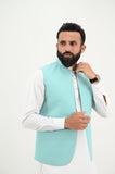 AlifYay White Kurta Shalwar & sky blue Waistcoat - AY-036 - Blended - 3 Piece