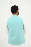 AlifYay White Kurta Shalwar & sky blue Waistcoat - AY-036 - Blended - 3 Piece