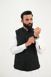 AlifYay White Kurta Shalwar & Textured Black Waistcoat - AY-043 - Blended - 3 Piece