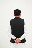 AlifYay White Kurta Shalwar & Textured Black Waistcoat - AY-043 - Blended - 3 Piece
