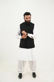 AlifYay White Kurta Shalwar & Sleek Black Waistcoat - AY-044 - Blended - 3 Piece