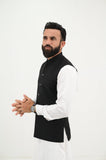 AlifYay White Kurta Shalwar & Sleek Black Waistcoat - AY-044 - Blended - 3 Piece