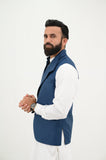 AlifYay White Kurta Shalwar & Royal Blue Waistcoat - AY-046 - blended - 3 Piece