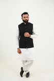 AlifYay White Kurta Shalwar & Woolen Black Waistcoat - AY-047 - Woolen - 3 Piece
