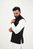 AlifYay White Kurta Shalwar & Woolen Black Waistcoat - AY-047 - Woolen - 3 Piece