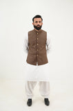 AlifYay White Kurta Shalwar & Brown Waistcoat - AY-048 - Blended - 3 Piece