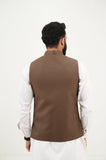 AlifYay White Kurta Shalwar & Brown Waistcoat - AY-048 - Blended - 3 Piece