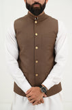 AlifYay White Kurta Shalwar & Brown Waistcoat - AY-048 - Blended - 3 Piece