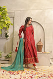 Rubys Couture - Red Silk Embroidered Pishwas with Raw Silk Pants - Maharani - Studio by TCS
