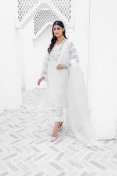 Laleen - Barg-White Cotton Silk Suit For Women - White - 3 Piece